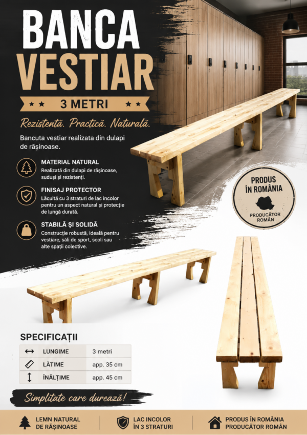 Banca vestiar lungime 3 metri